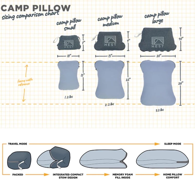 HEST Camping Pillow - Temperature Resilient, Memory Foam, Packable Travel Pillow - Image 2